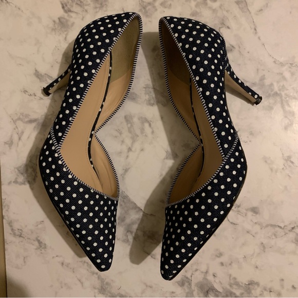 J. Crew Colette Navy & White Polka Dot Canvas Pointy Toe D’orsay Heels 6.5 - Picture 8 of 9